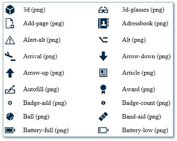 Vorschau der Icons